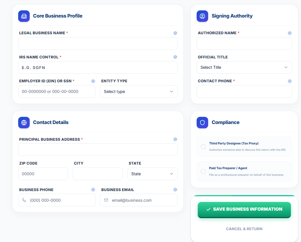 Add Business Profile screen