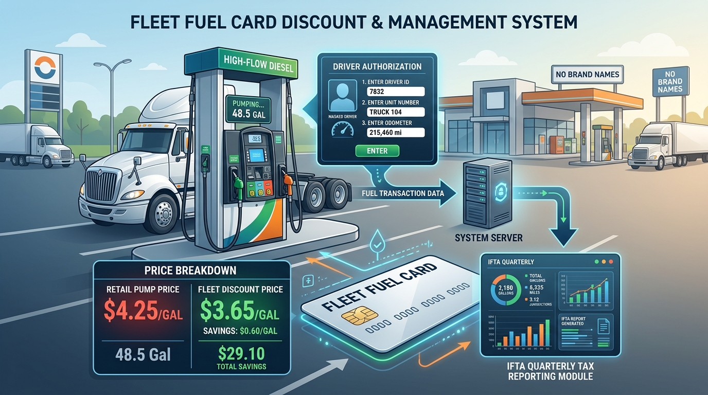 Commercial Fleet Fuel Card Management and Discount System Diagram