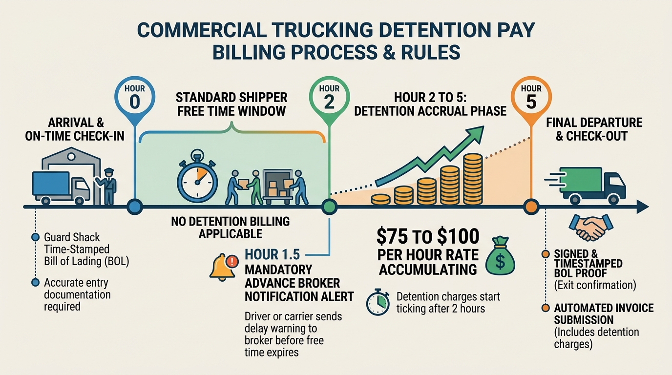 Commercial Trucking Detention Pay Billing Process and Timeline Diagram