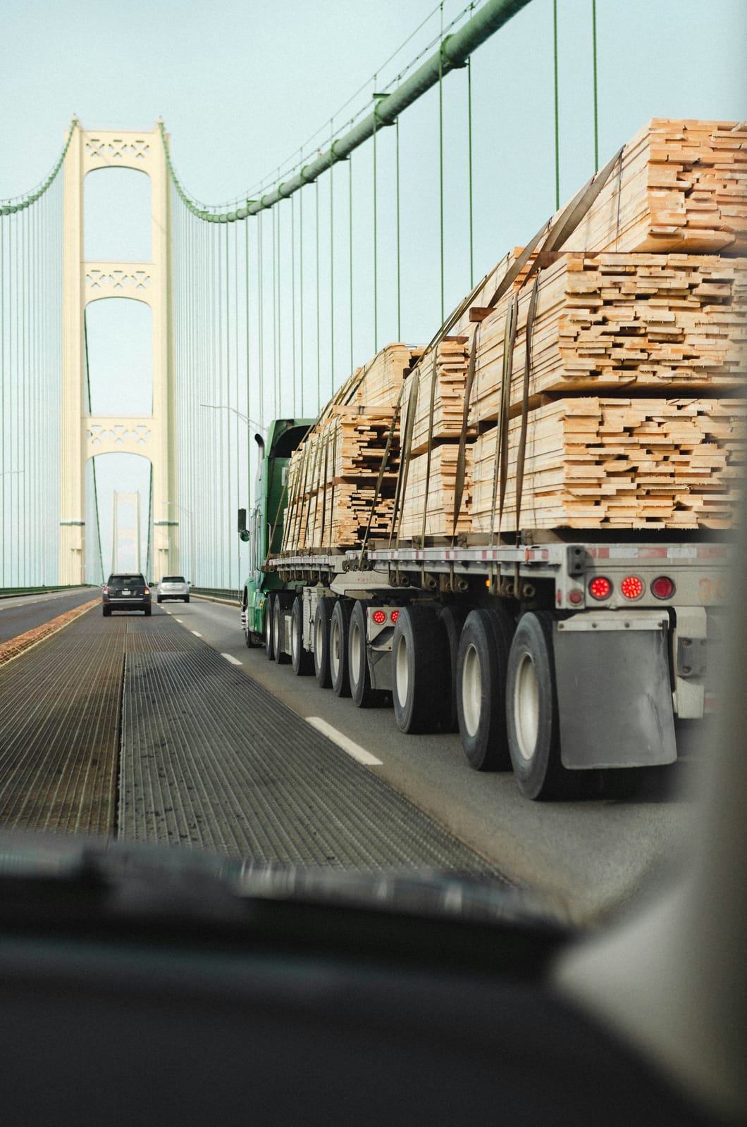 Truck hauling a fresh lumber load